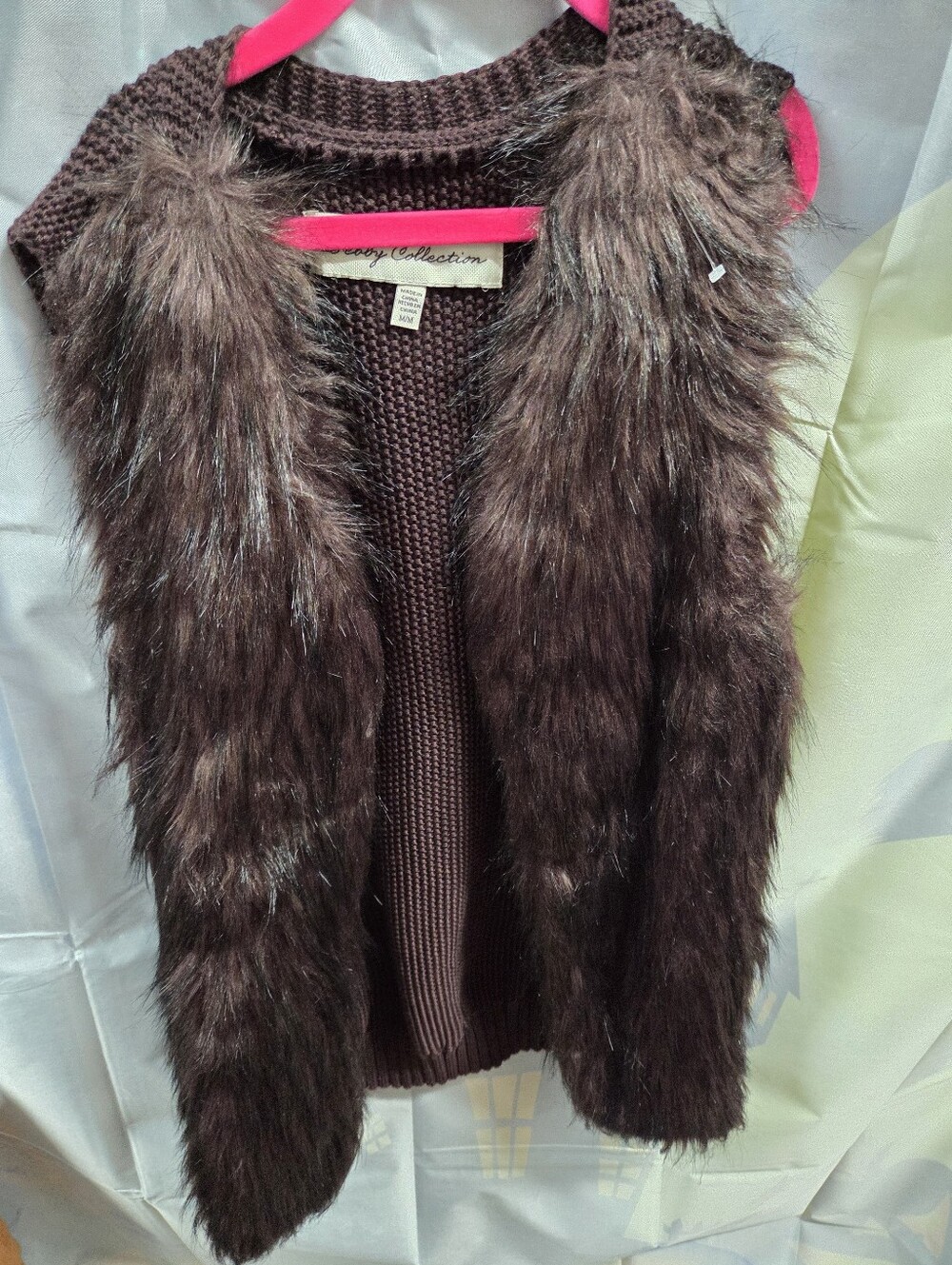 Faux Fur Knit Vest in Deep Burgandy